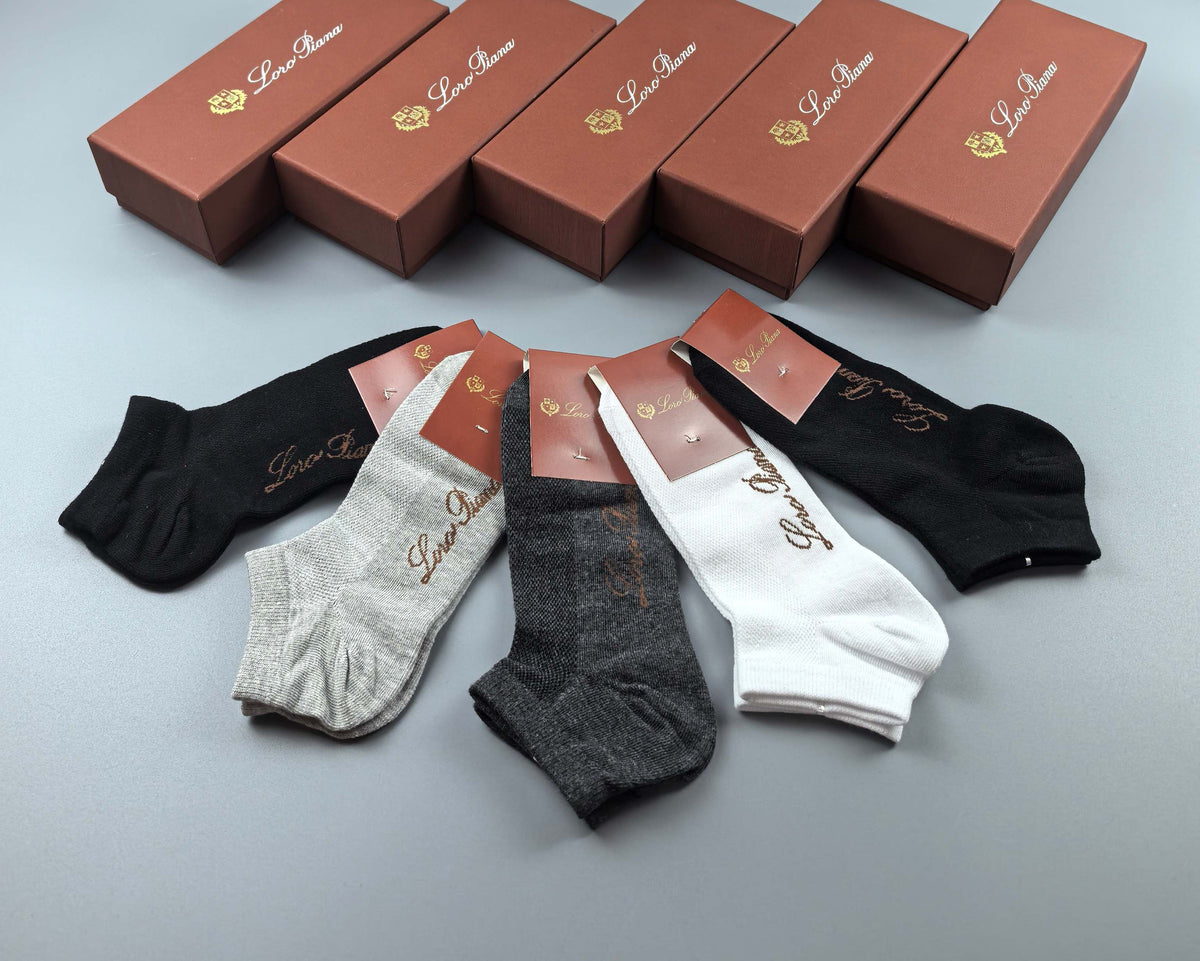 Loro Piana Restrained Wordmarks Ankle Socks - 5-Pair Set