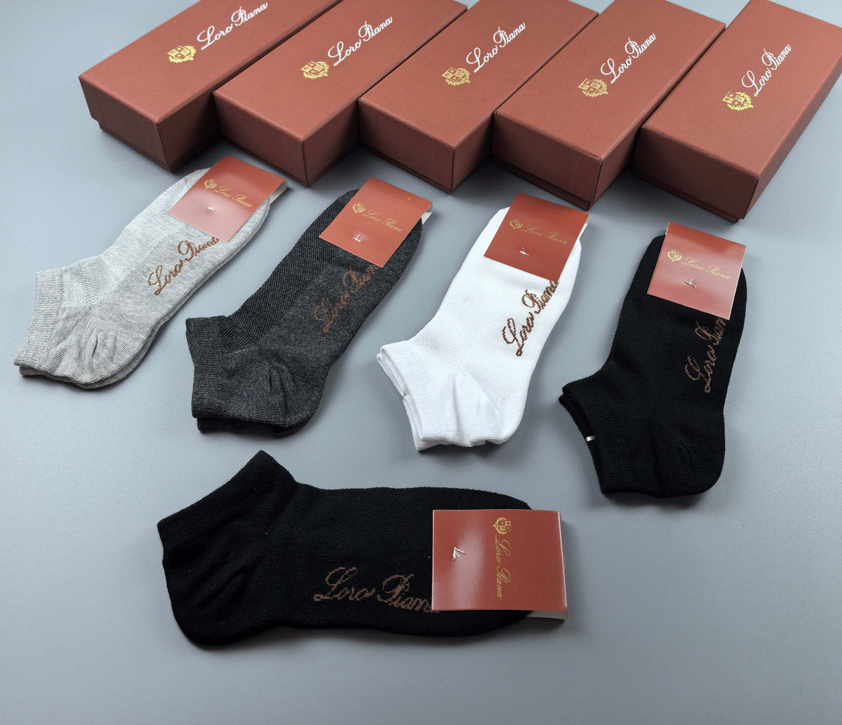 Loro Piana Restrained Wordmarks Ankle Socks - 5-Pair Set