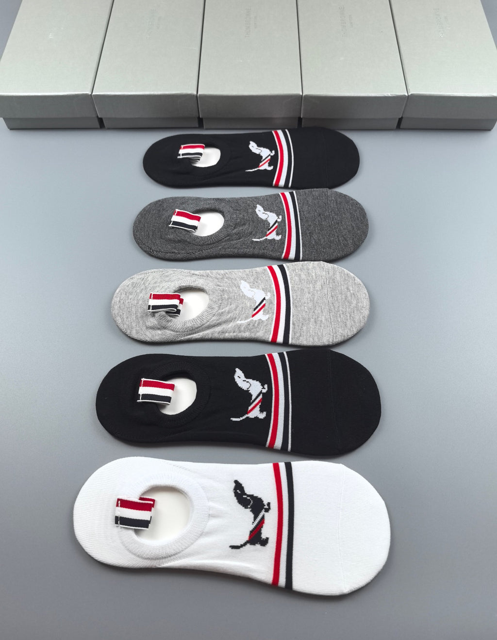 Thom Browne Cotton Visible Branded Cuff Or Emblem Details No-Show Socks - 5-Pair Set