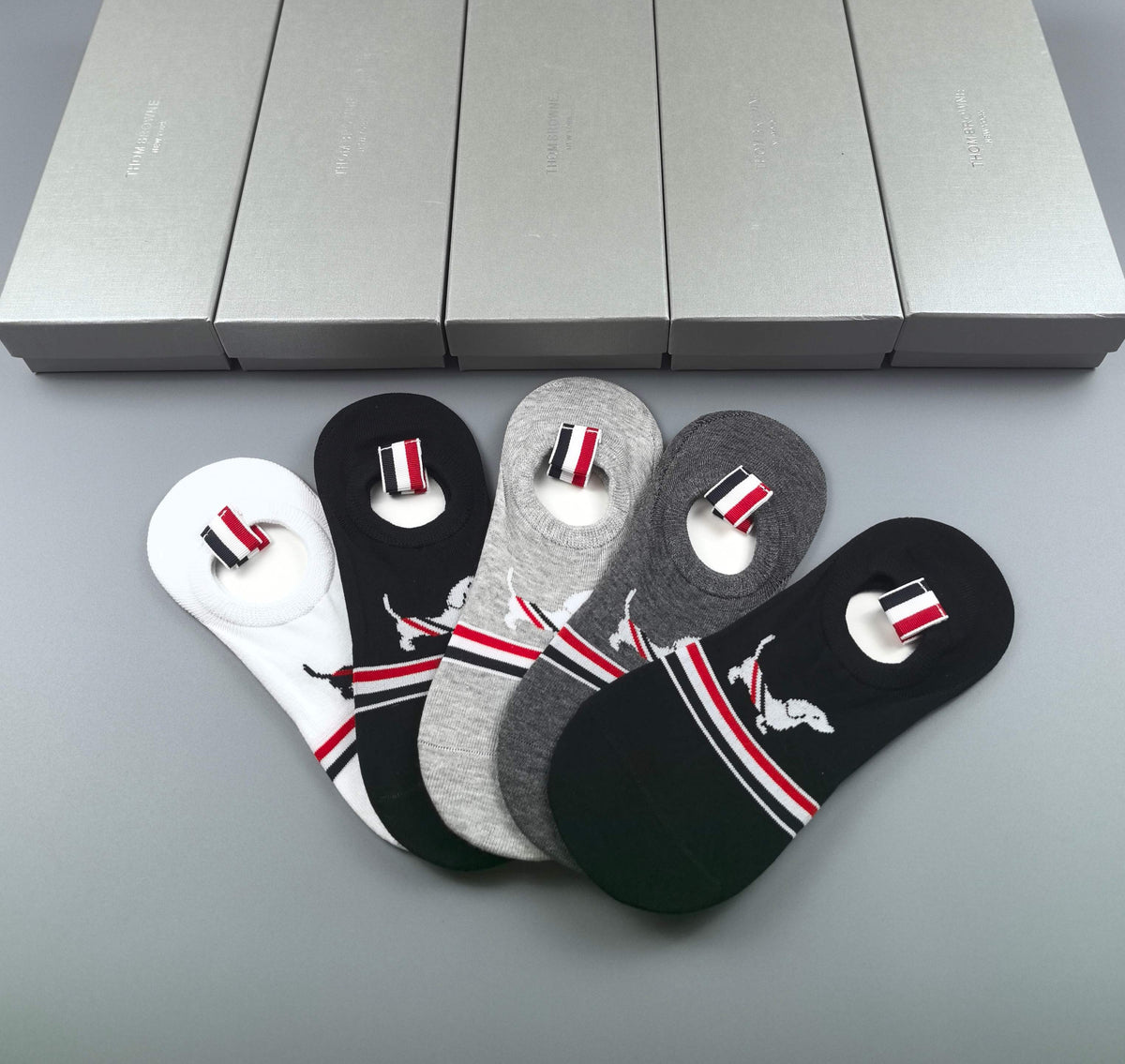Thom Browne Cotton No-Show Socks - 5-Pair Pack