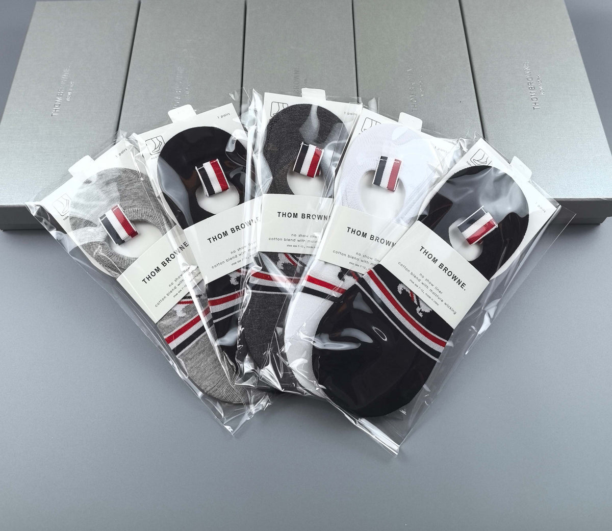 Thom Browne Cotton Visible Branded Cuff Or Emblem Details No-Show Socks - 5-Pair Set