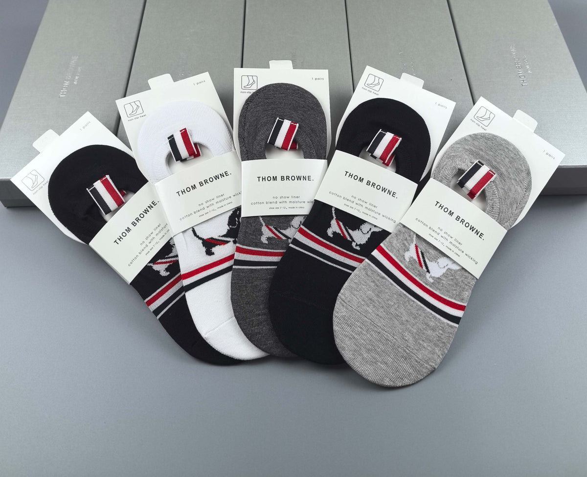 Thom Browne Cotton Visible Branded Cuff Or Emblem Details No-Show Socks - 5-Pair Set