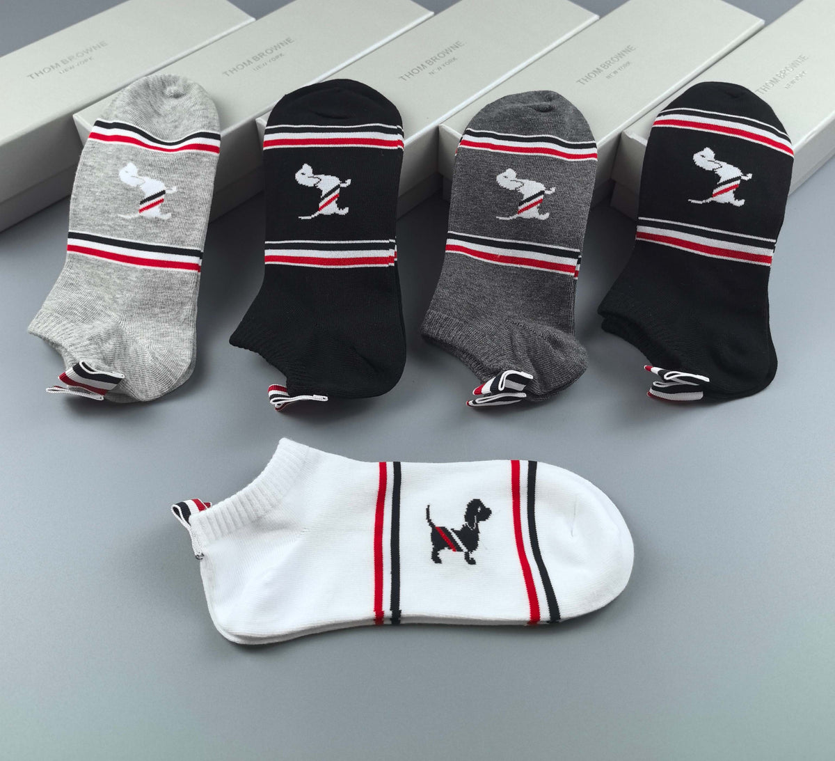 Thom Browne Cotton No-Show Socks - 5-Pair Set
