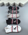Thom Browne Cotton Visible Branded Cuff Or Emblem Details No-Show Socks - 5-Pair Set