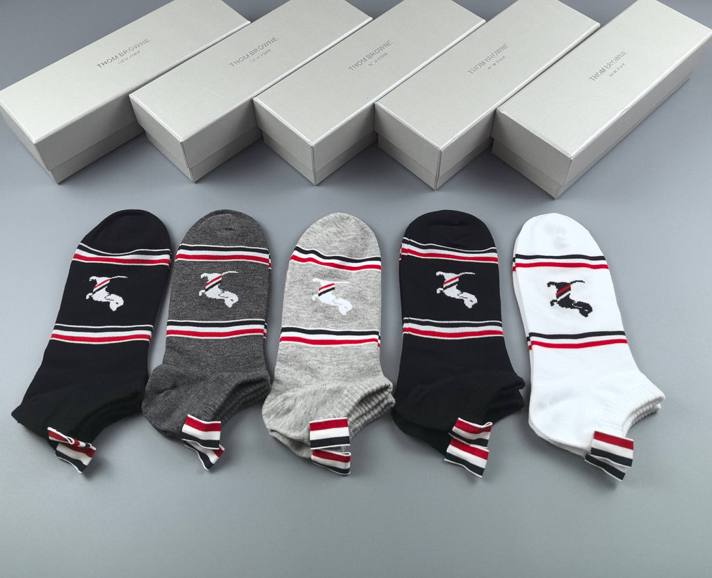 Thom Browne Cotton No-Show Socks - 5-Pair Set