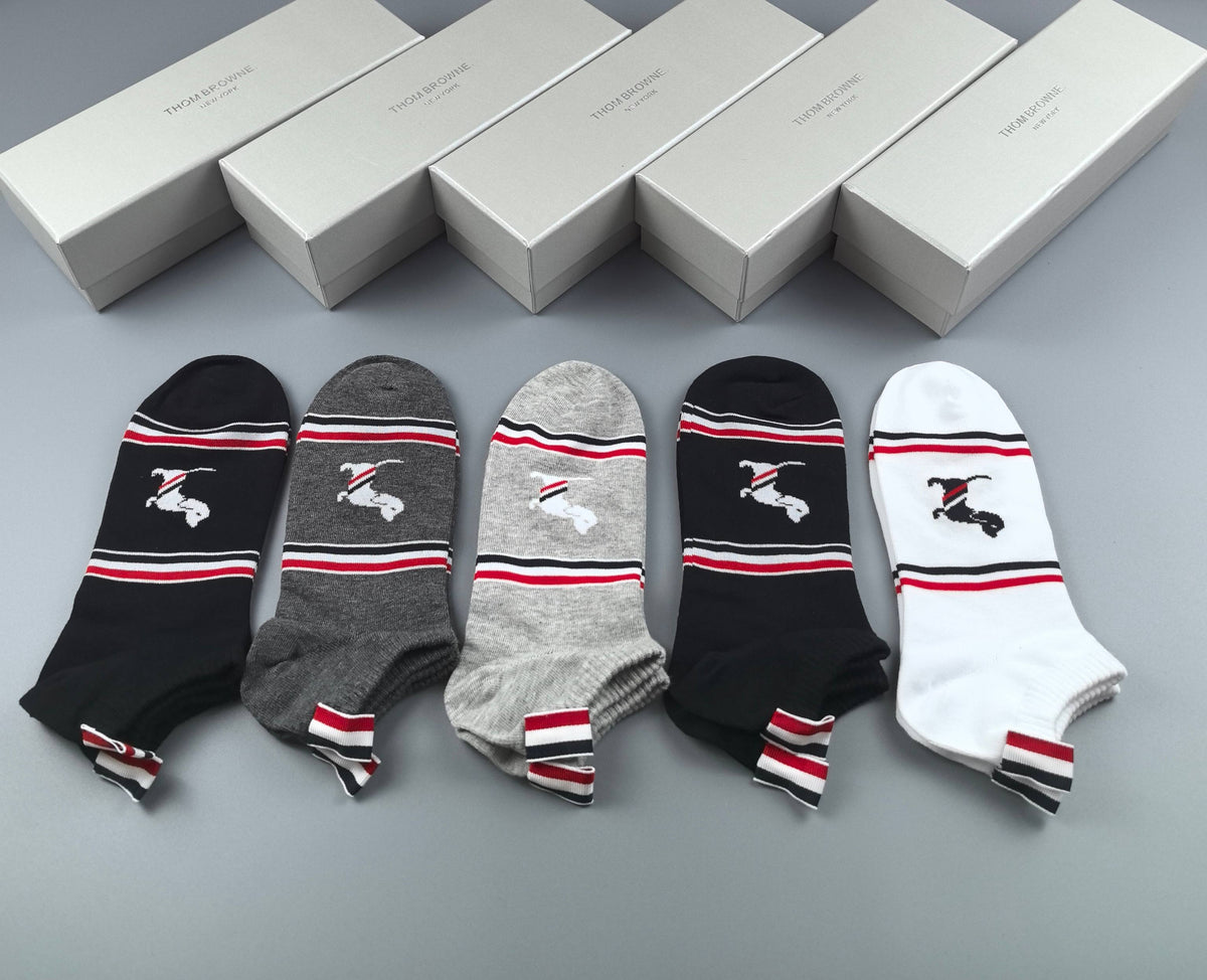 Thom Browne Cotton No-Show Socks - 5-Pair Set