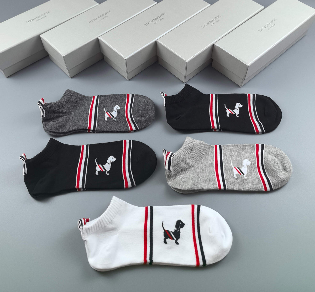Thom Browne Cotton No-Show Socks - 5-Pair Set