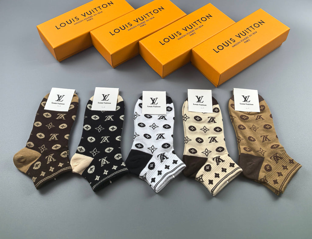 Louis Vuitton Cotton Visible Branded Cuff Or Emblem Details No-Show Socks - 5-Pair Set