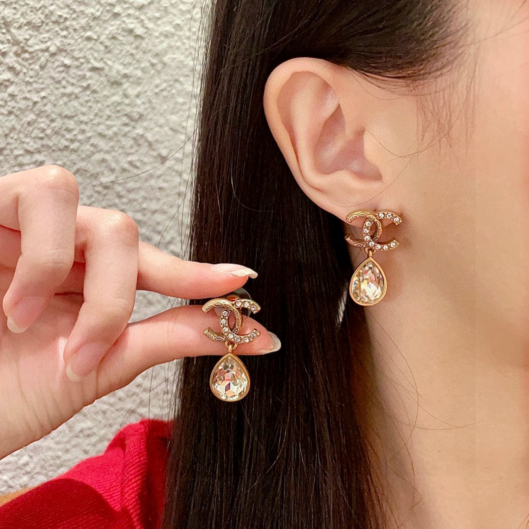 Double-C Emblem Crystal-Accent Statement Earrings – Design 015 main product view