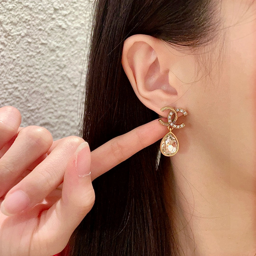 Double-C Emblem Crystal-Accent Statement Earrings – Design 015 front product view
