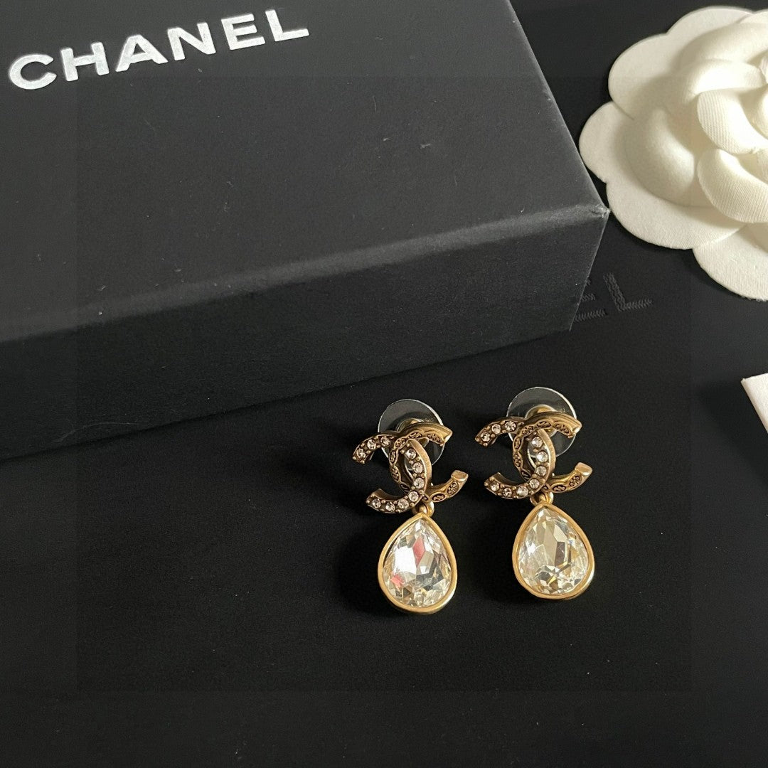 Double-C Emblem Crystal-Accent Statement Earrings – Design 015 front product view