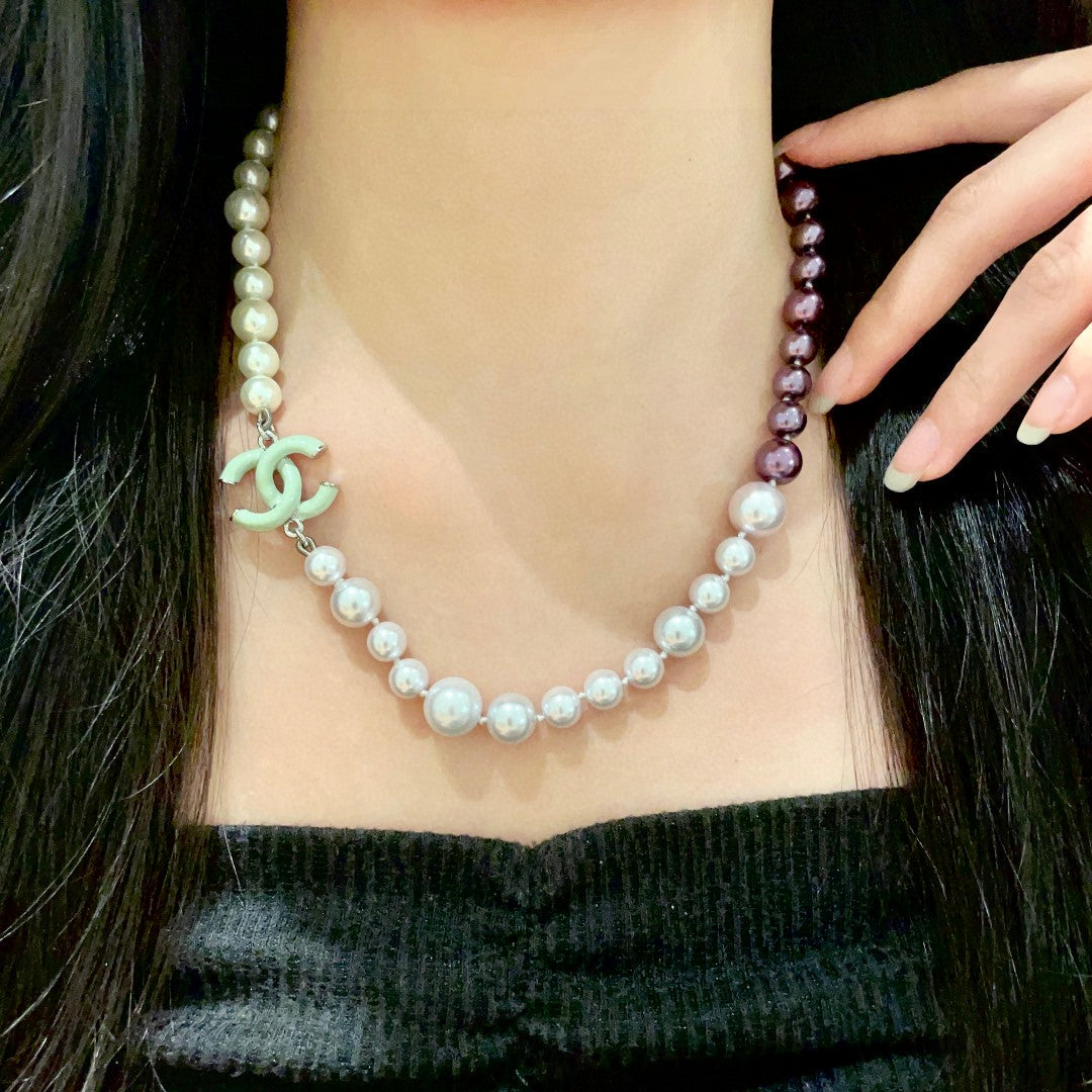 Double-C Emblem Pearl-Detail Pendant Necklace – Pearl Detail – Design 045 main product view