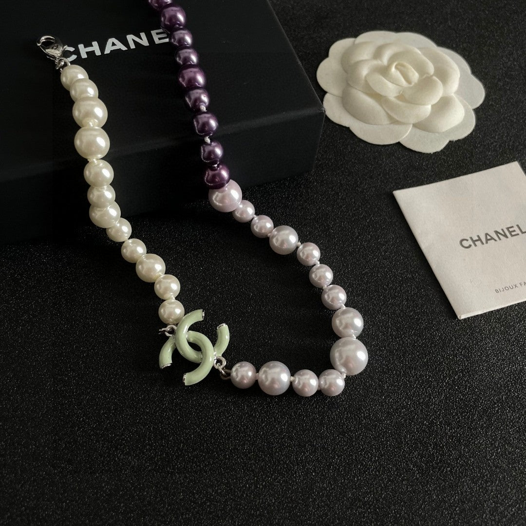Double-C Emblem Pearl-Detail Pendant Necklace – Pearl Detail – Design 045 styled product view