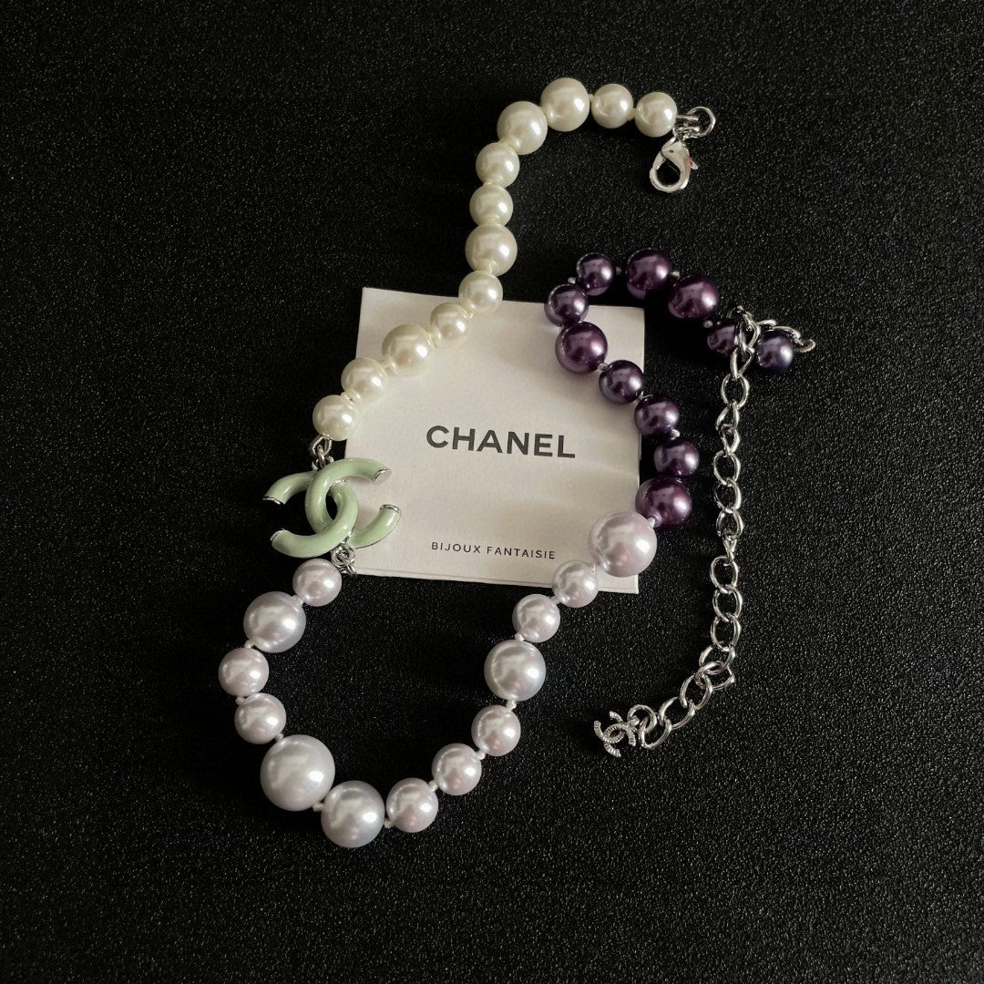 Double-C Emblem Pearl-Detail Pendant Necklace – Pearl Detail – Design 045 detail view