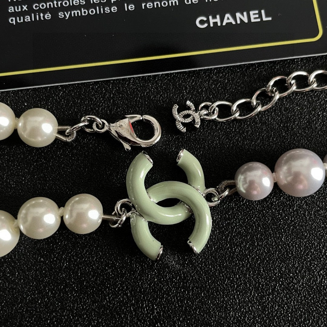 Double-C Emblem Pearl-Detail Pendant Necklace – Pearl Detail – Design 045 main product view
