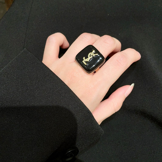 Letter Emblem Statement Ring in Polished Metal-Tone main product view