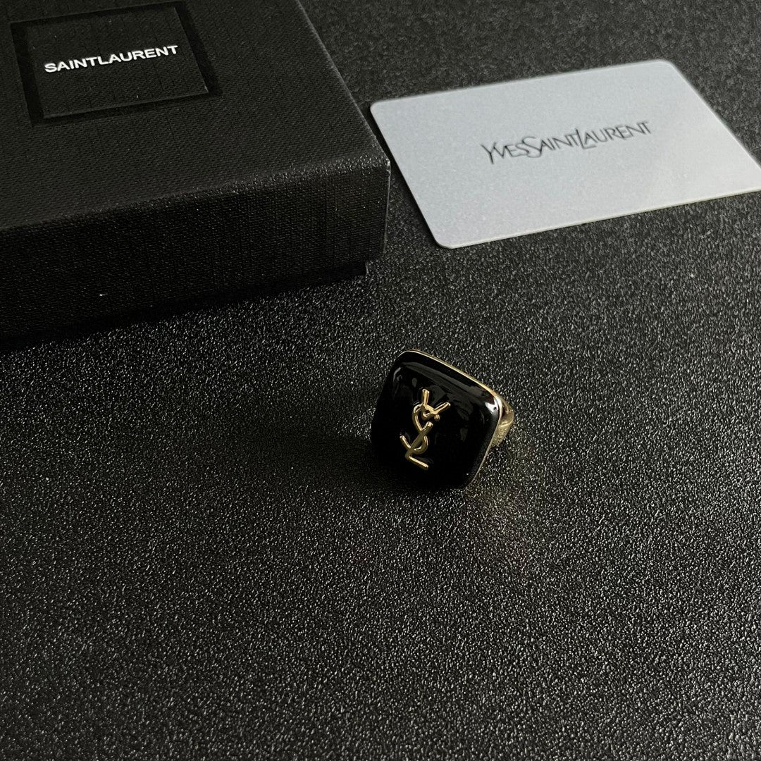 Letter Emblem Statement Ring in Polished Metal-Tone styled product view
