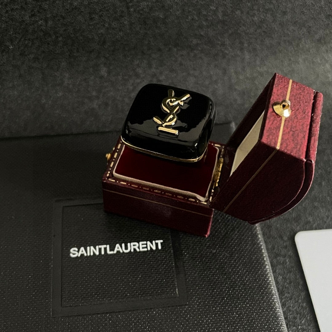 Letter Emblem Statement Ring in Polished Metal-Tone front product view