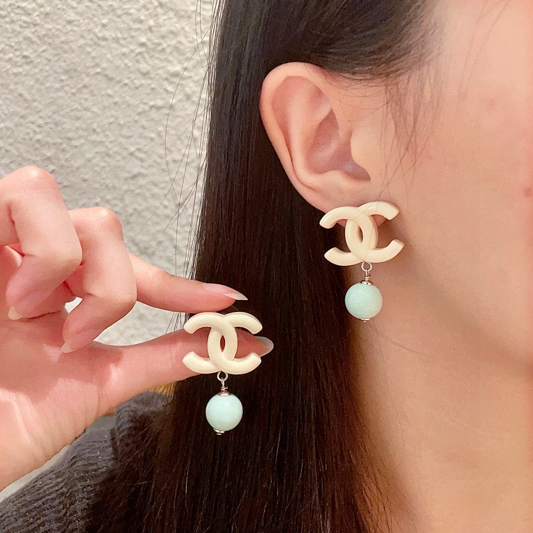 Double-C Emblem Pearl-Detail Statement Earrings – Pearl Detail – Design 008 main product view