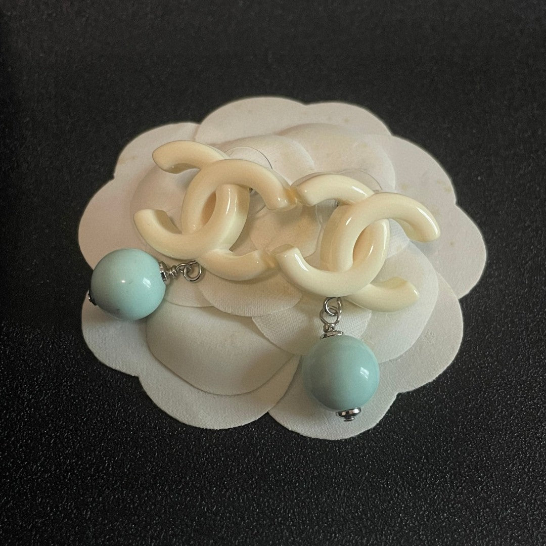 Double-C Emblem Pearl-Detail Statement Earrings – Pearl Detail – Design 008 front product view