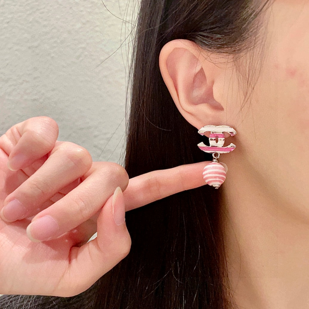 Double-C Emblem Statement Earrings in Polished Metal-Tone – Design 020 front product view
