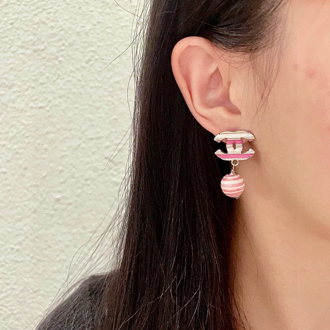 Double-C Emblem Statement Earrings in Polished Metal-Tone – Design 020 detail view