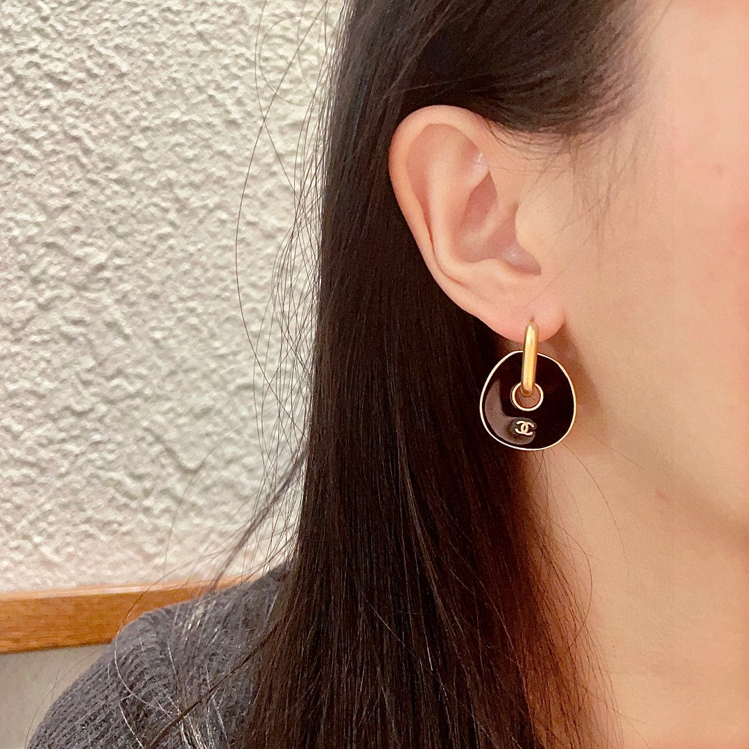 Double-C Emblem Statement Earrings in Polished Metal-Tone – Design 019 detail view