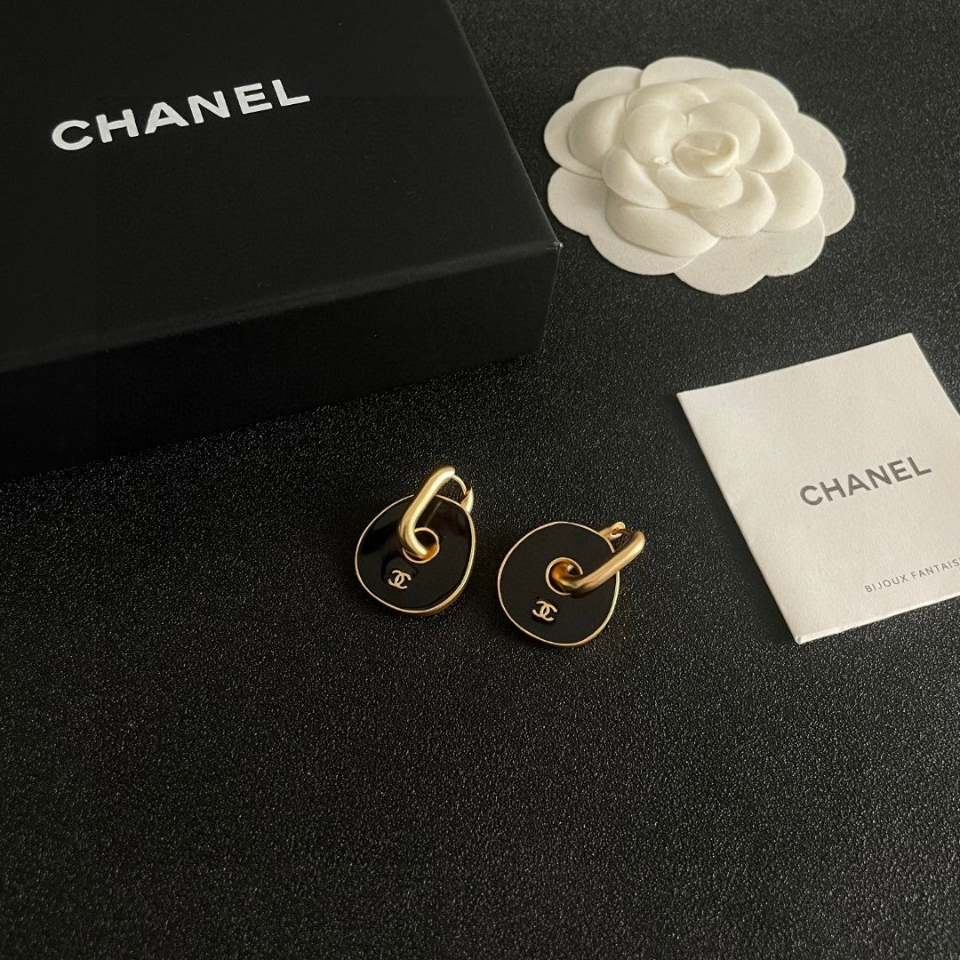 Double-C Emblem Statement Earrings in Polished Metal-Tone – Design 019 styled product view