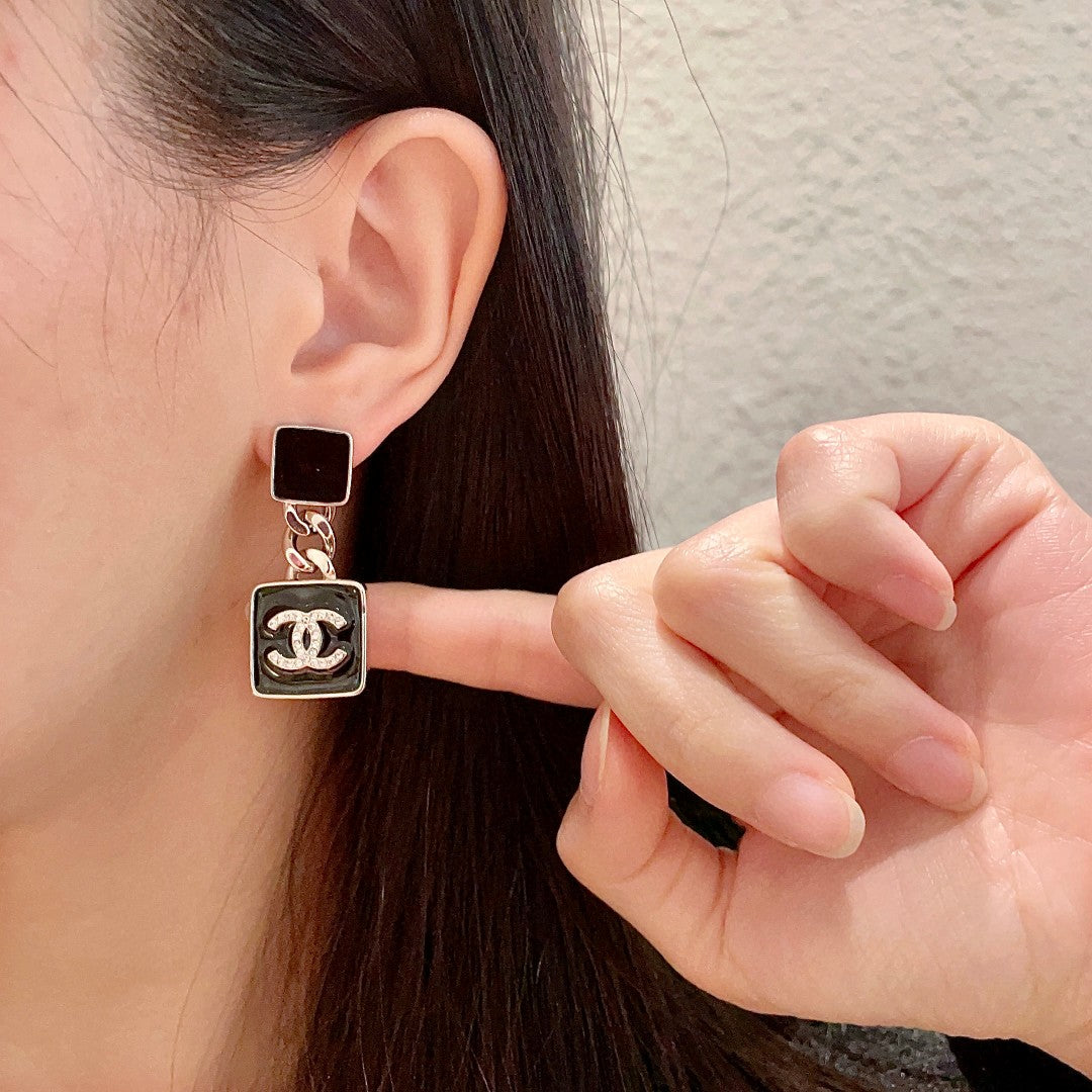 Double-C Emblem Statement Earrings in Polished Metal-Tone – Design 018 front product view