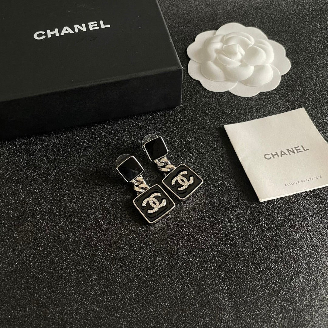 Double-C Emblem Statement Earrings in Polished Metal-Tone – Design 018 styled product view