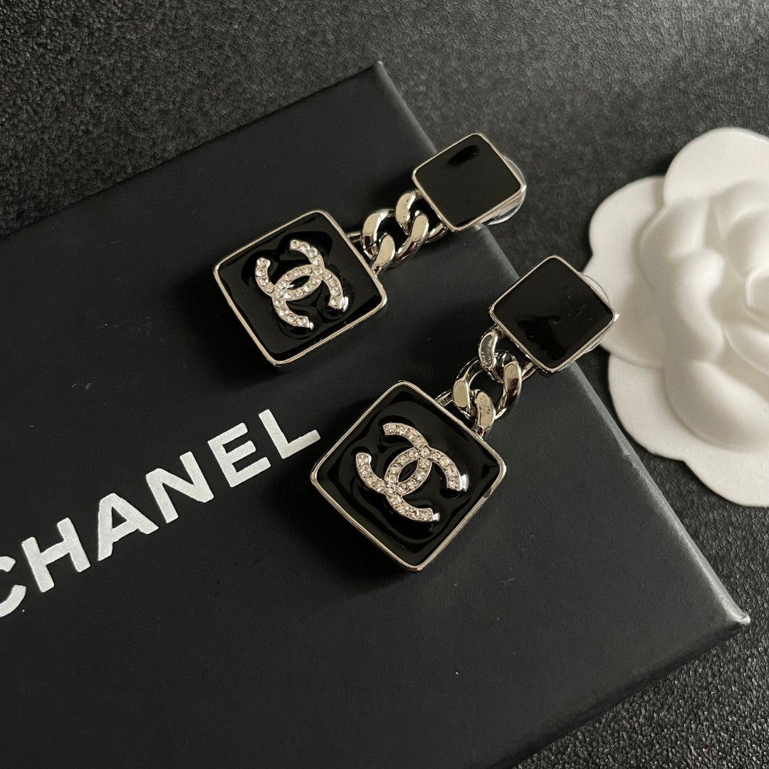 Double-C Emblem Statement Earrings in Polished Metal-Tone – Design 018 detail view