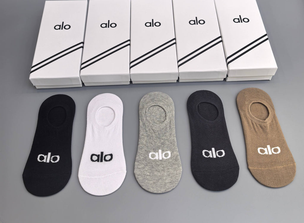 Alo Cotton Visible Colour, Cuff And Emblem Details No-Show Socks - 5-Pair Set