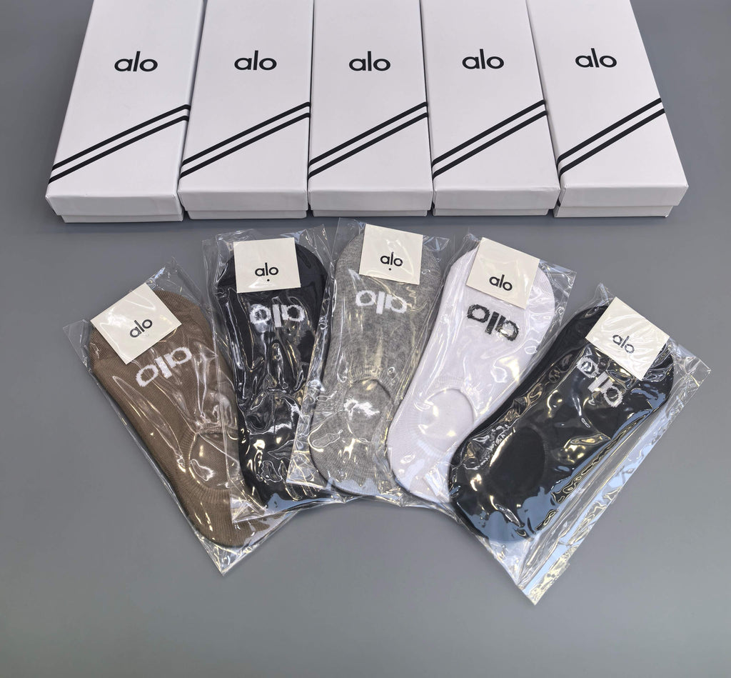 Alo Cotton Visible Colour, Cuff And Emblem Details No-Show Socks - 5-Pair Set