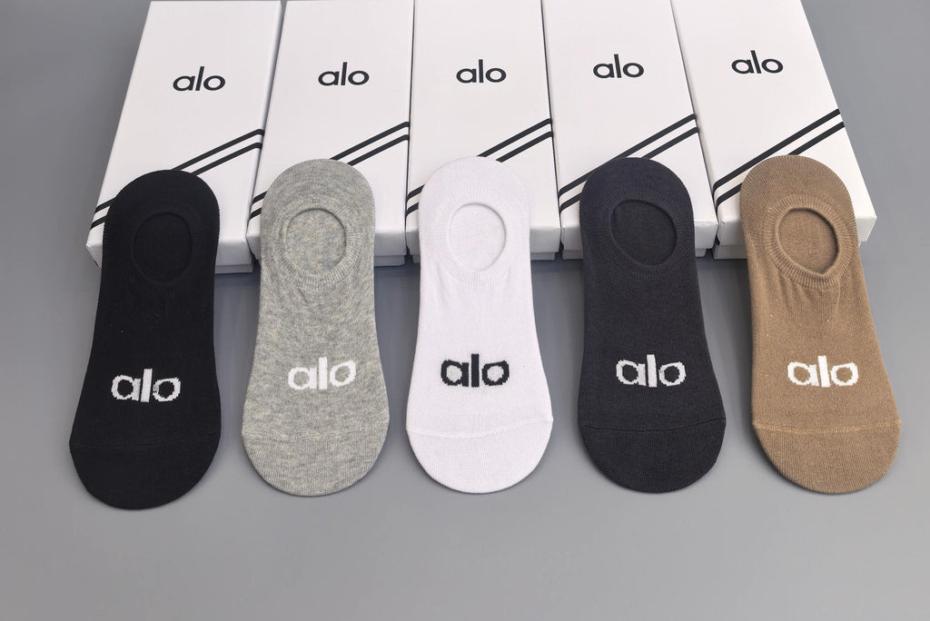 Alo Cotton Visible Colour, Cuff And Emblem Details No-Show Socks - 5-Pair Set