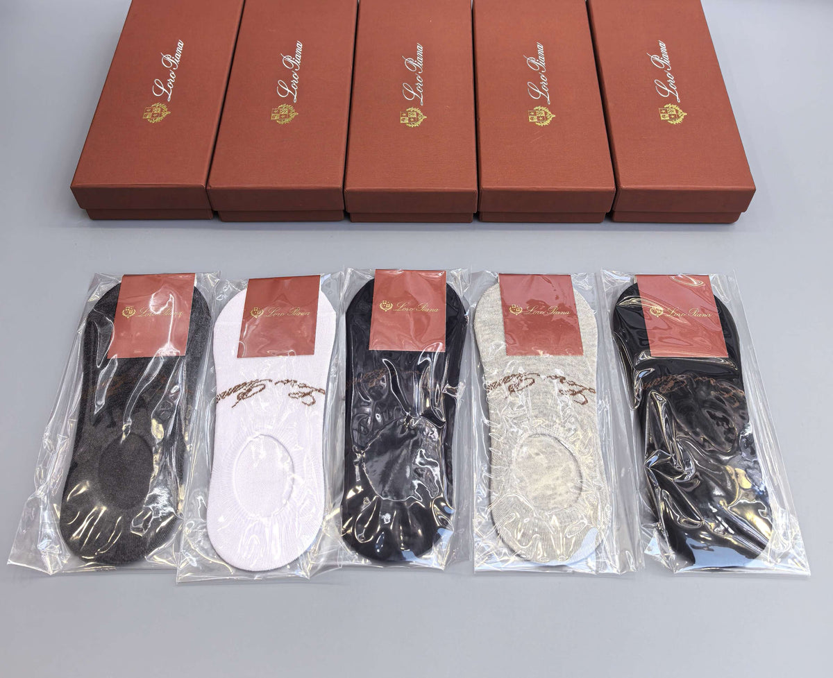 Loro Piana Restrained Wordmarks No-Show Socks - 5-Pair Set