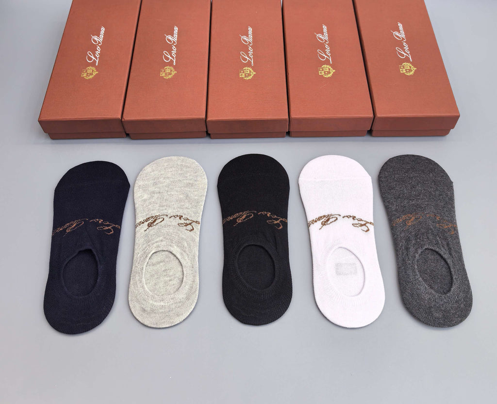 Loro Piana Restrained Wordmarks No-Show Socks - 5-Pair Set
