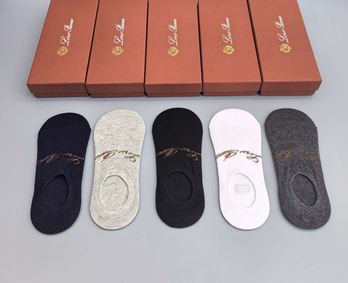 Loro Piana Restrained Wordmarks No-Show Socks - 5-Pair Set