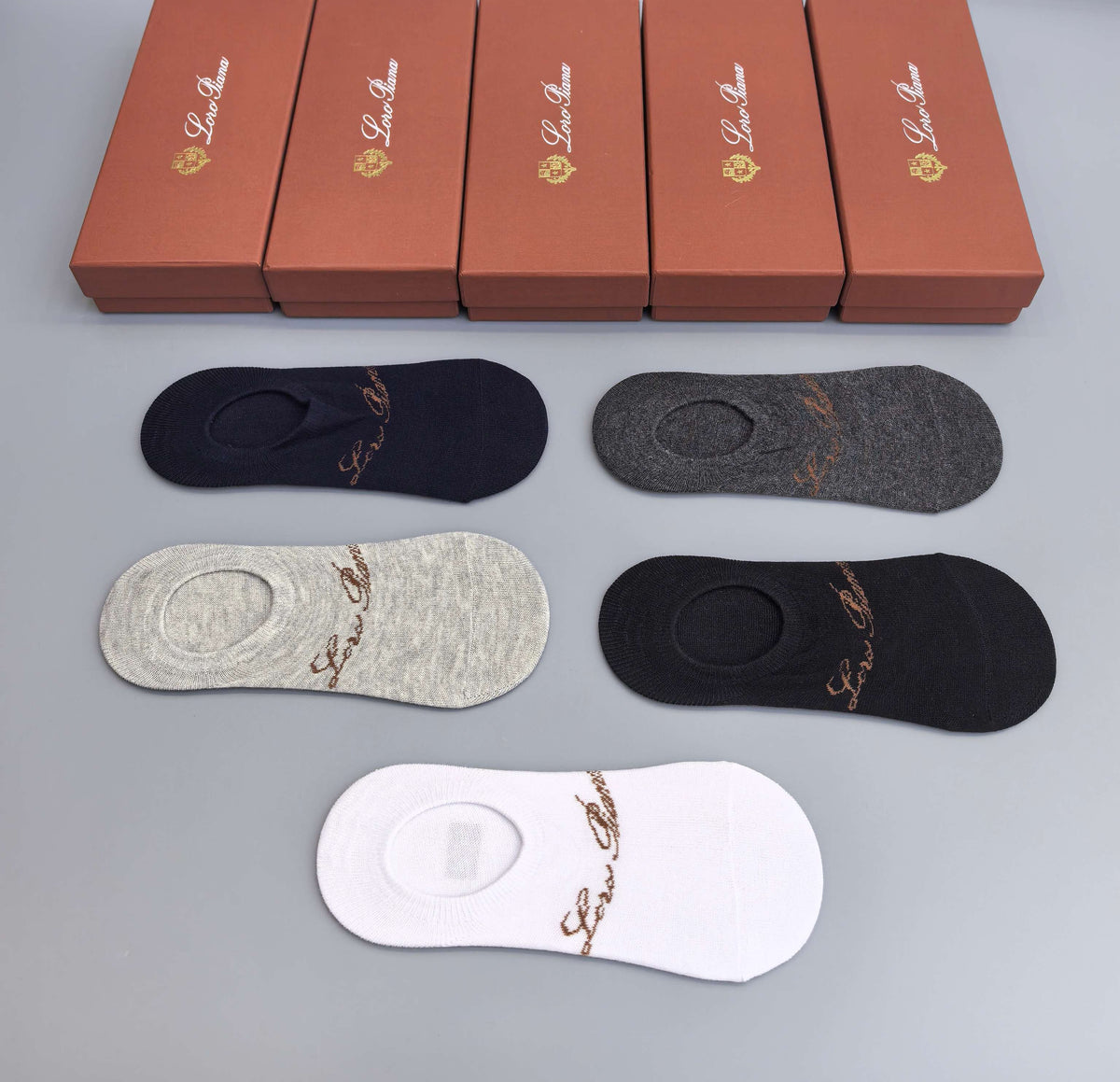 Loro Piana Cotton Visible Colour, Cuff And Emblem Details No-Show Socks - 5-Pair Set