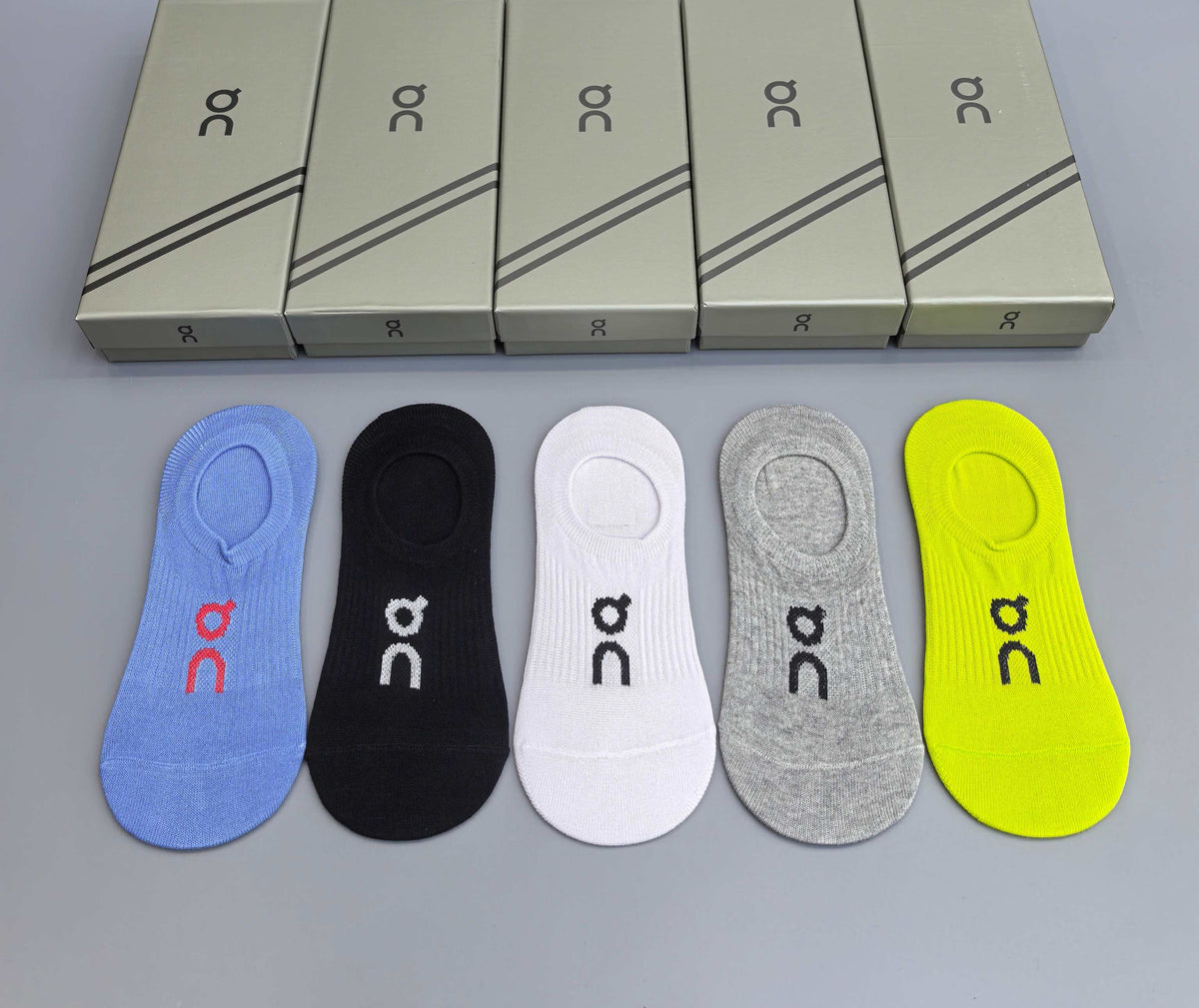 On Cotton Visible Colour, Cuff And Emblem Details No-Show Socks - 5-Pair Set
