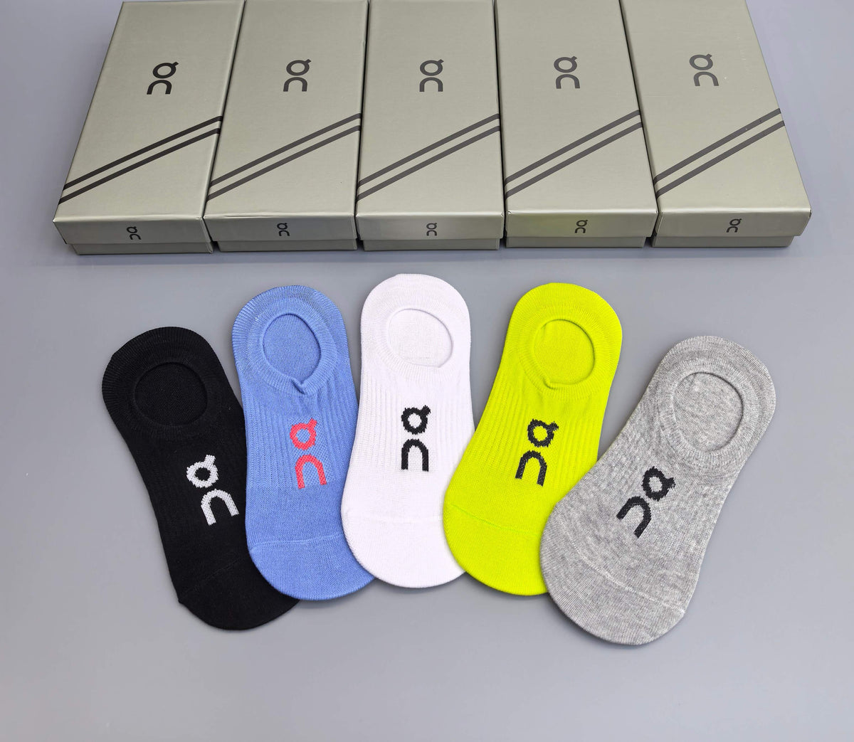 On Cotton Visible Logo, Stripe Or Motif Details Crew Socks - 5-Pair Set