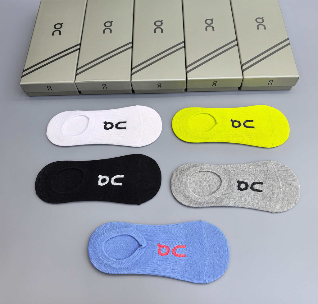 On Cotton Visible Logo, Stripe Or Motif Details Crew Socks - 5-Pair Set