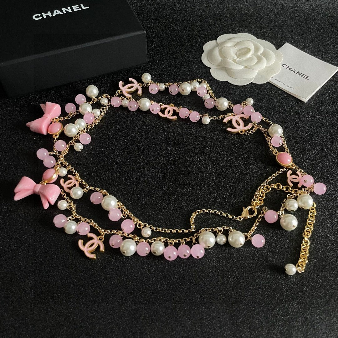 Double-C Emblem Pearl-Detail Pendant Necklace – Pearl Detail – Design 029 detail view
