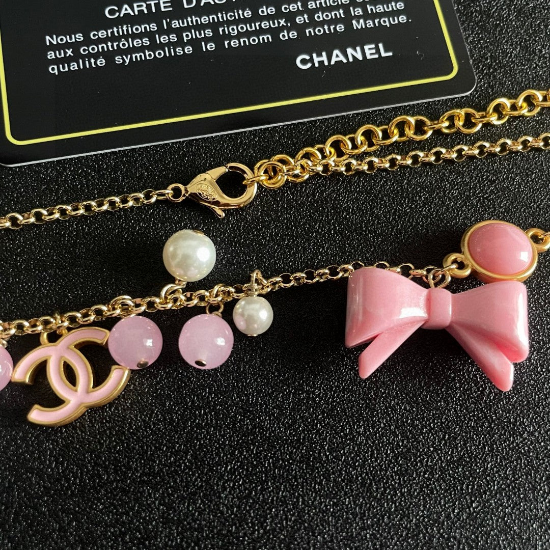 Double-C Emblem Pearl-Detail Pendant Necklace – Pearl Detail – Design 029 front product view