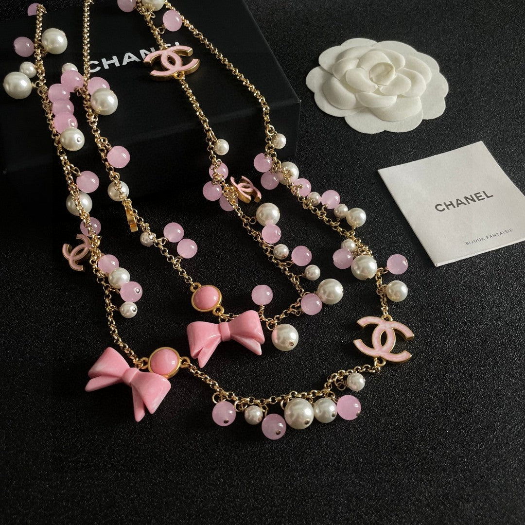 Double-C Emblem Pearl-Detail Pendant Necklace – Pearl Detail – Design 029 main product view
