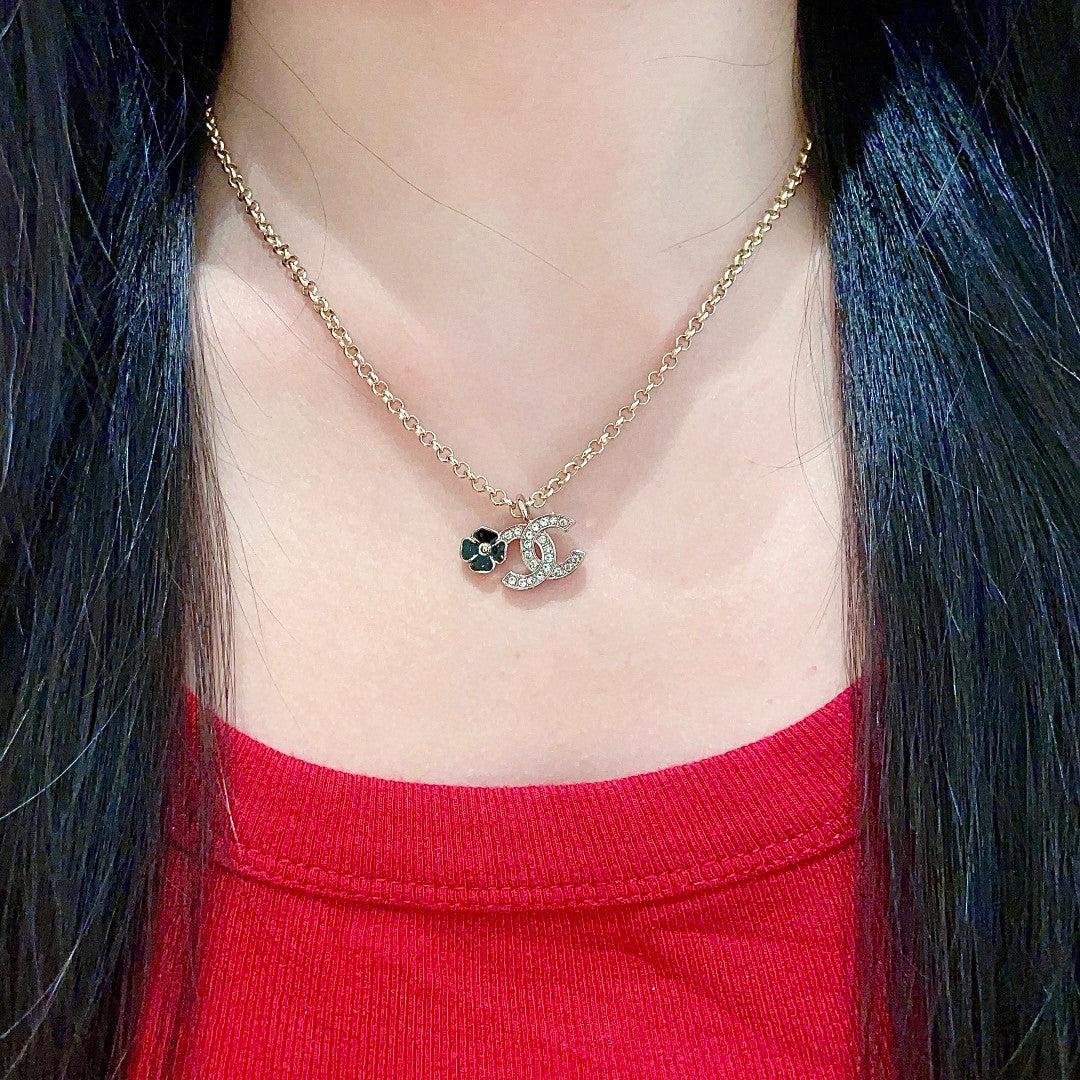 Camellia Pendant Necklace in Polished Metal-Tone – Camellia Detail – Design 013 detail view