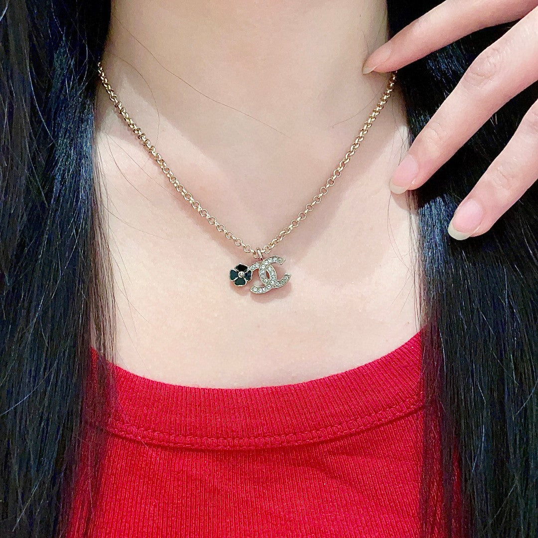 Camellia Pendant Necklace in Polished Metal-Tone – Camellia Detail – Design 013 main product view