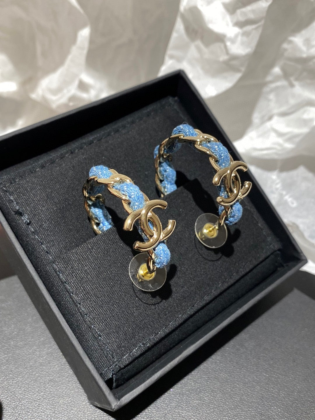 Letter Stud Earrings in Polished Metal-Tone – Blue Detail main product view