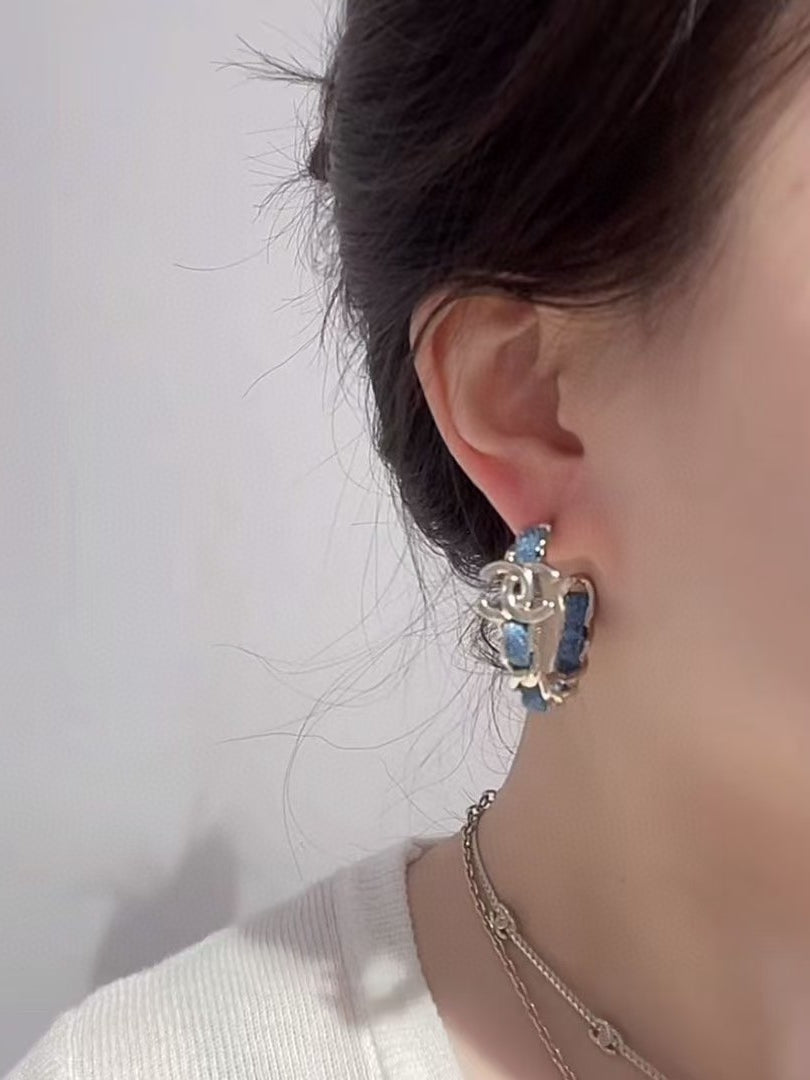 Letter Stud Earrings in Polished Metal-Tone – Blue Detail styled product view
