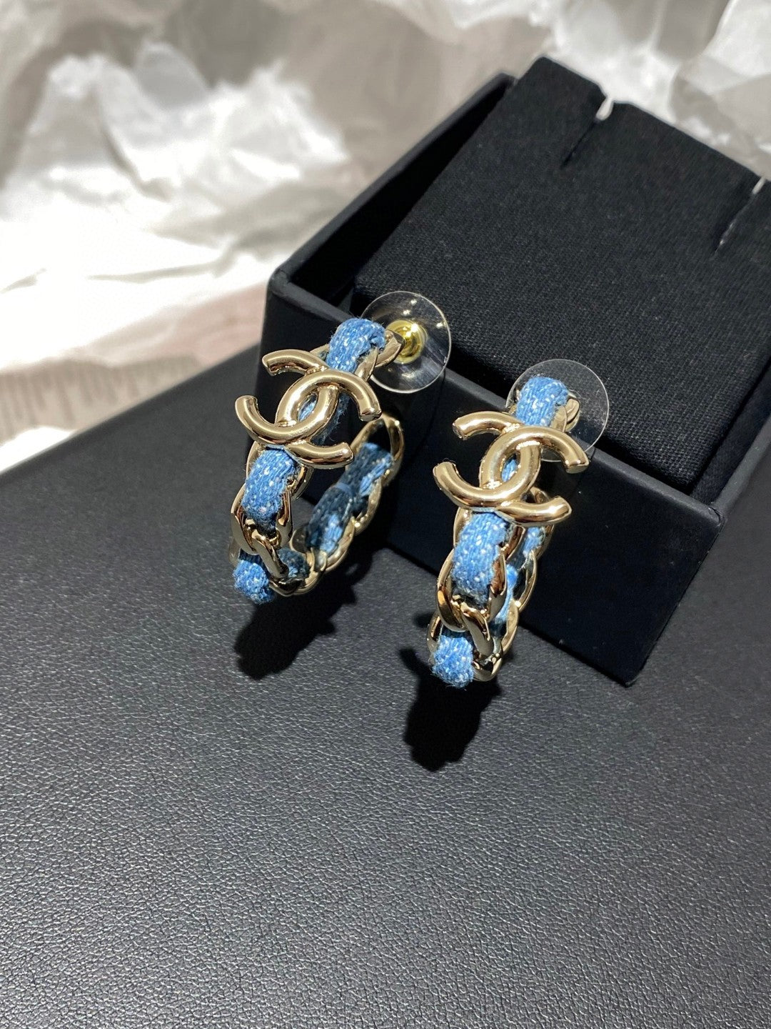 Letter Stud Earrings in Polished Metal-Tone – Blue Detail main product view