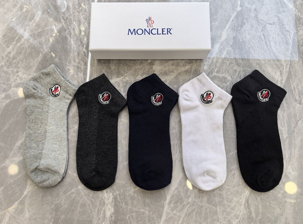 Moncler Cotton Visible Branded Cuff Or Emblem Details No-Show Socks - 5-Pair Set